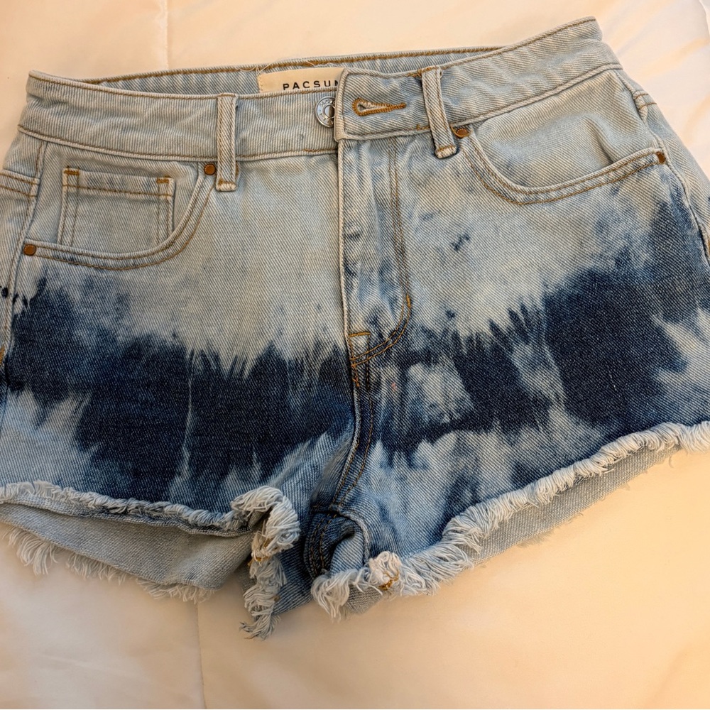 PacSun Denim Blue High Rise Tie-Dye Festival Shorts Size 24